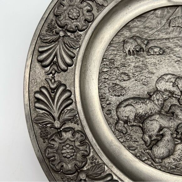 SKS Zinn 95% Pewter Decorative Round Wall Plate Decor Sheepherder West Germany - Picture 5 of 8